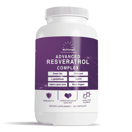 Advanced Resveratrol Complex with CoQ10, Olive Leaf Extract, Green Tea, L-Glutathione, Alpha Lipoic Acid and Black Pepper | 120 Capsules