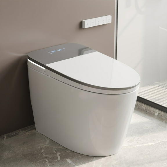 Voice Control Tankless Elongated ADA Bidet Toilet in White with Auto Flush, Heated Seat, Warm Dryer and Cleaning Foam DV-1S0336-V3