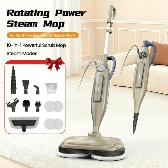 Advanced Steam Cleaning System with Rotating Pads and Multi-Surface Steam Technology - 10-in-1 Heavy-Duty Floor Scrubber with Adjustable Steam Modes, LED Illumination, and Reusable Cleaning Pads