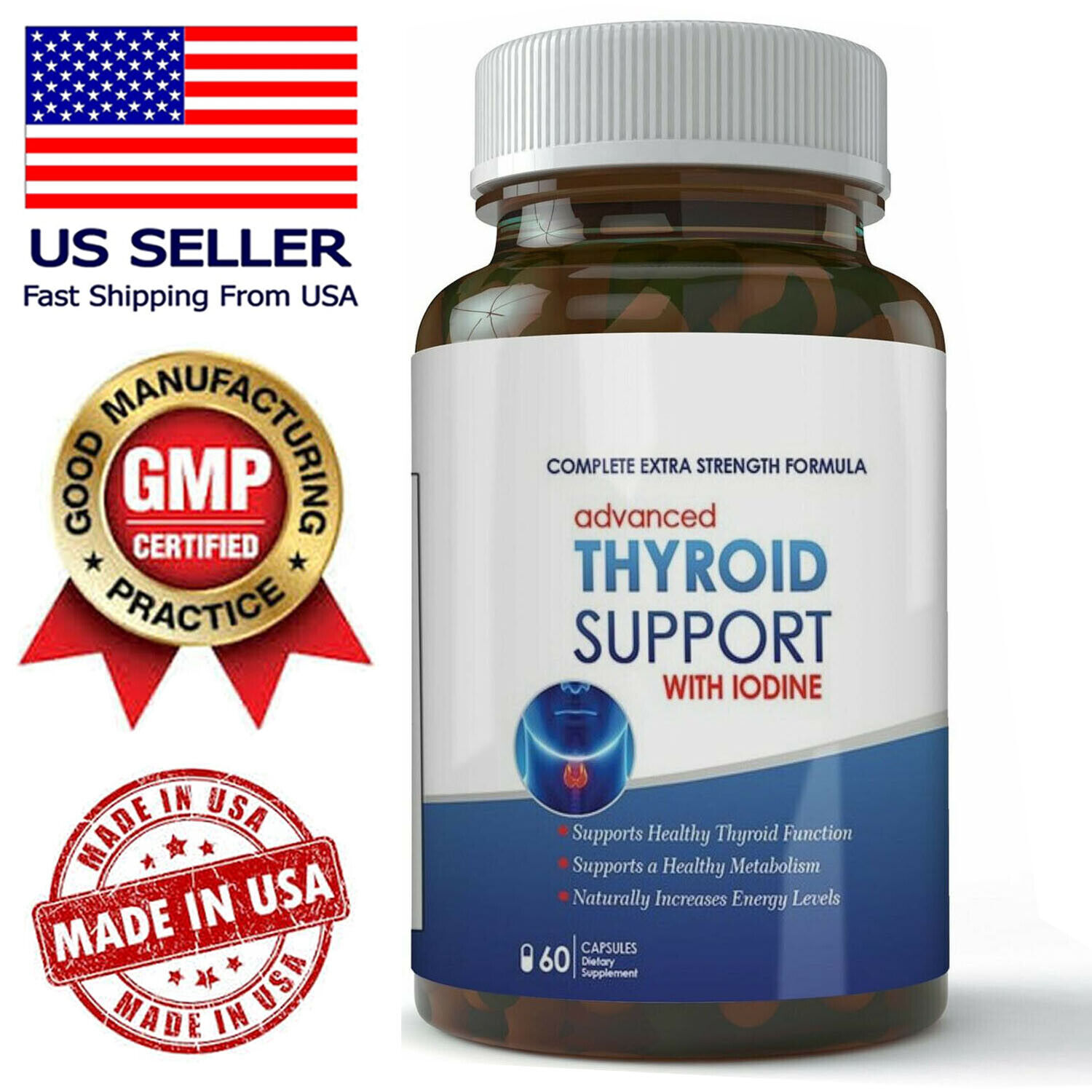 Advanced Thyroid Support Supplement with Iodine Dietary 60 Capsules