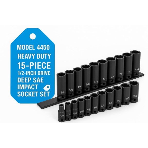 Advanced Tool Design Model ATD-4450 15 Piece 1/2" Drive Deep SAE Impact Socket Set