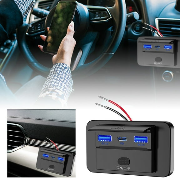 Advanced USB Car Charger with Multiple Ports Fast Charging for Vehicles Trucks Marine RV Motorcycle Stylish Tech Upgrade