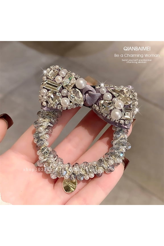 Advanced Water Diamond Pearl Hairband Head Rope Female Niche Bow Ball Hair Rope Tie Hair Strap Fashion Headwear