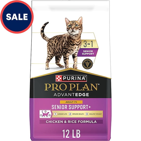 Purina Pro Plan AdvantEDGE Senior Support Plus Adult 7 Plus Chicken and Rice Formula Dry Cat Food 12 lbs.