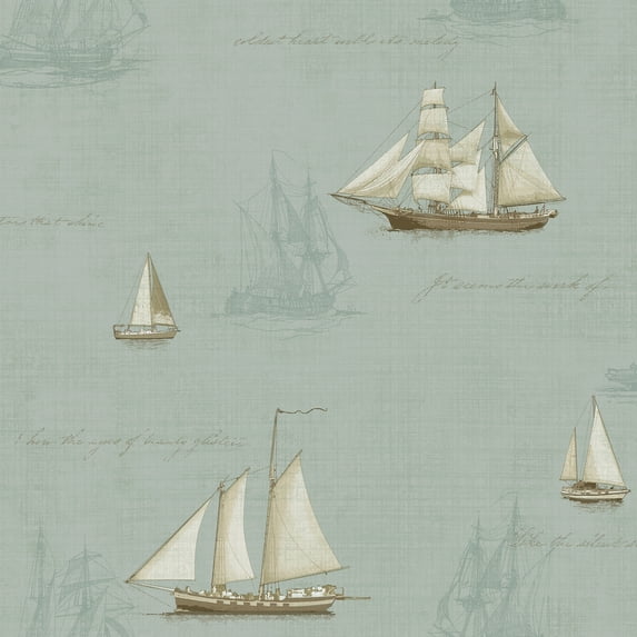 Advantage Andrew Seafoam Sailboat Prepasted Non Woven Blend Wallpaper, 20.5-in by 33-ft, 56.4 sq. ft.