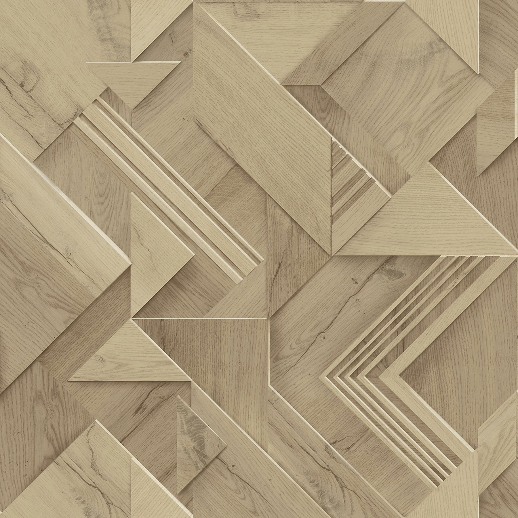 Cassian Light Brown Geometric Wood Wallpaper Roll