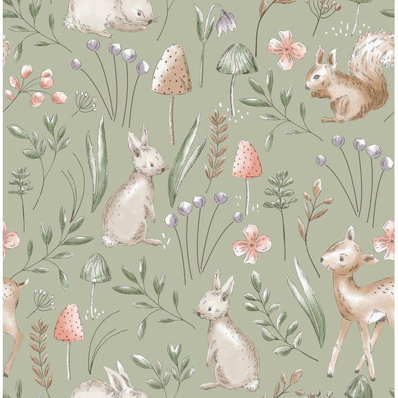 Advantage Forest Animals Sage Whimsical Wallpaper