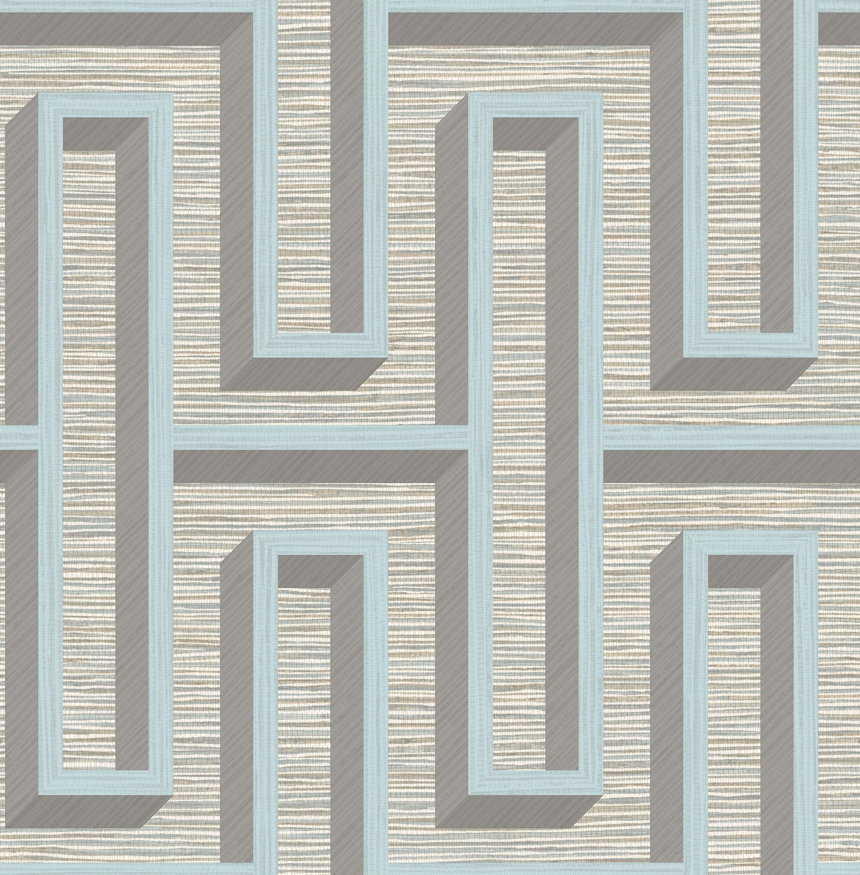 Henley Light Blue and Gray Geometric Grasscloth Wallpaper