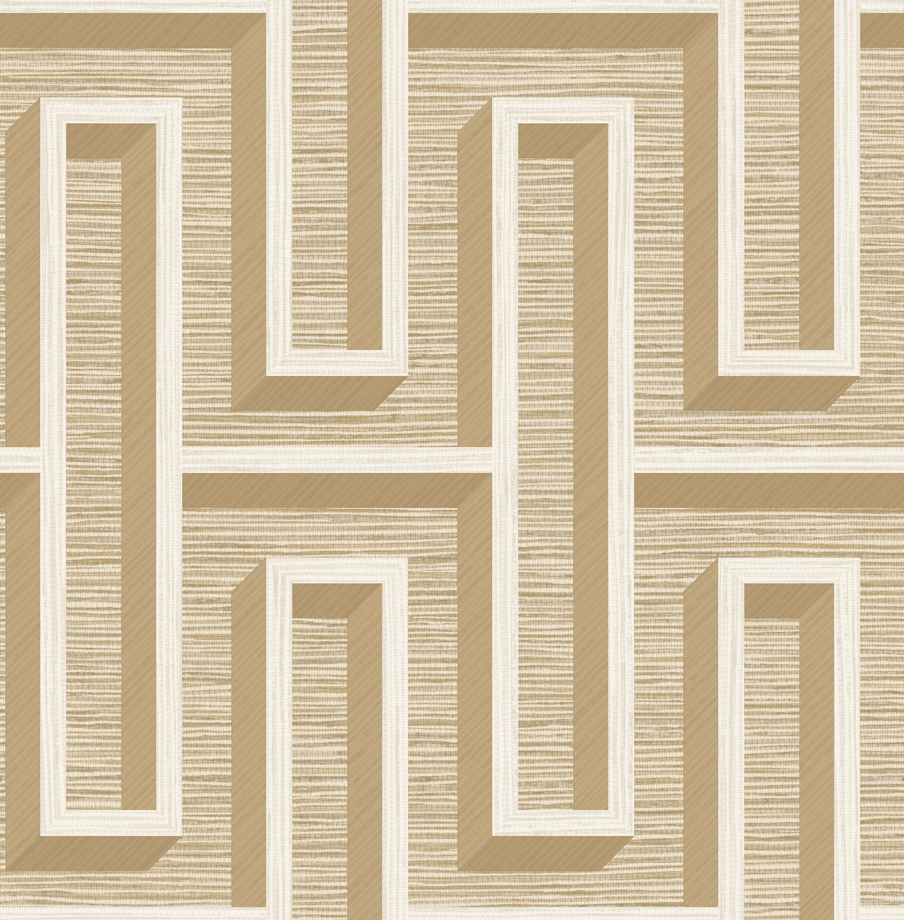 Henley Wheat and White Geometric Faux Grasscloth Wallpaper