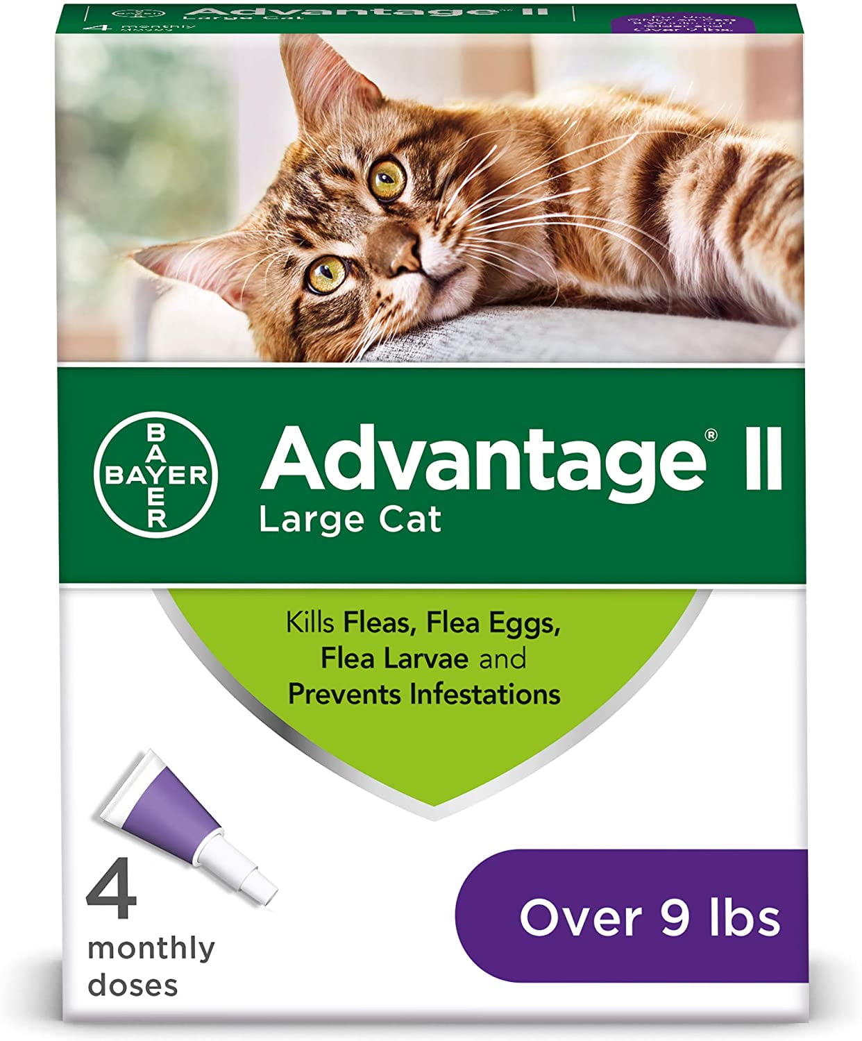 Advantage II 4Dose Large Cat Flea Prevention, Flea Prevention for Large Cats, 9 Pounds and Over