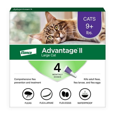 Advantage II Vet-Recommended Flea Prevention for Large Cats 9 lbs+, 4-Monthly Treatments