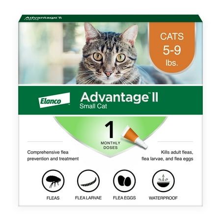 Advantage II Vet-Recommended Flea Prevention for Small Cats 5-9 lbs, 1-Monthly Treatment