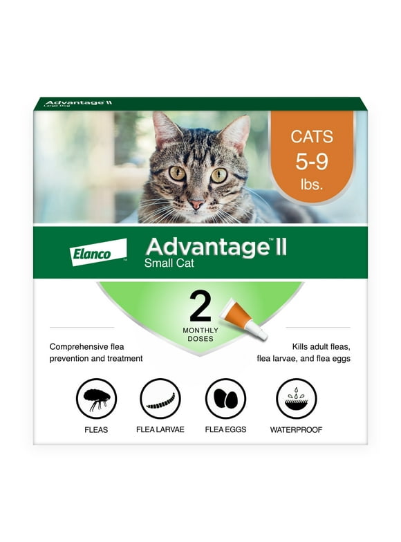 Advantage II Vet-Recommended Flea Prevention for Small Cats 5-9 lbs, 2-Monthly Treatments