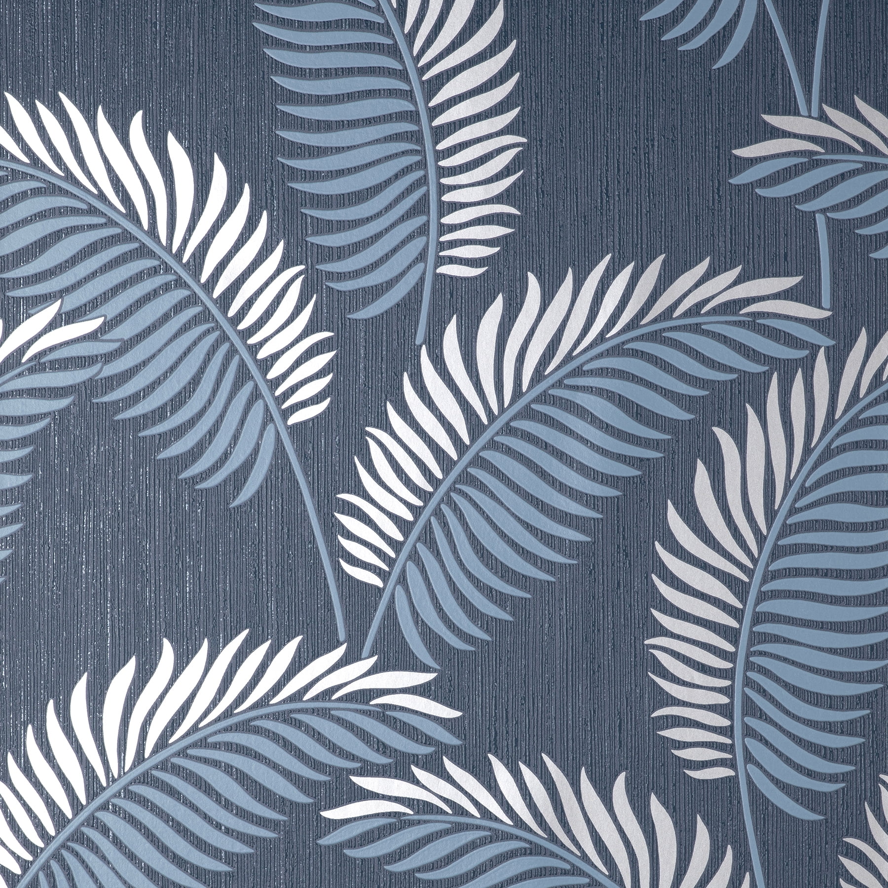 Navy and Silver Tropical Leaf Non-Pasted Washable Wallpaper