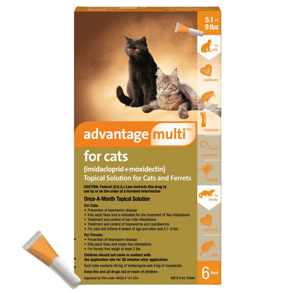 Advantage Multi for Cats 5-in-1 Heartworm Prevention Topical Solution, Cats 5.1-9 lbs. (Orange Box)