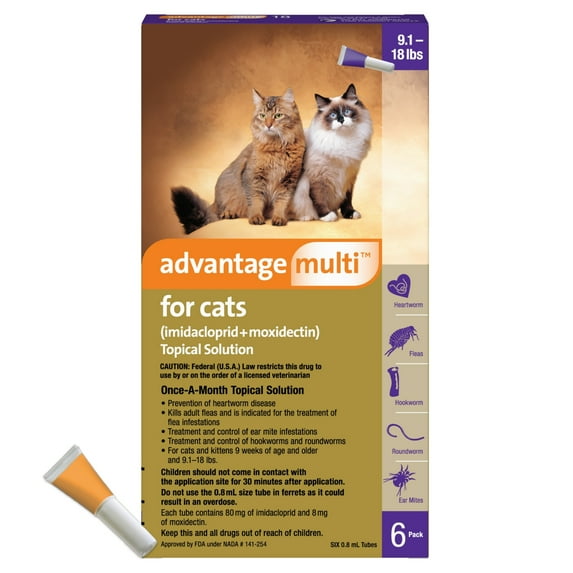 Advantage Multi for Cats 5-in-1 Heartworm Prevention, Cats 9.1-18 lbs.
