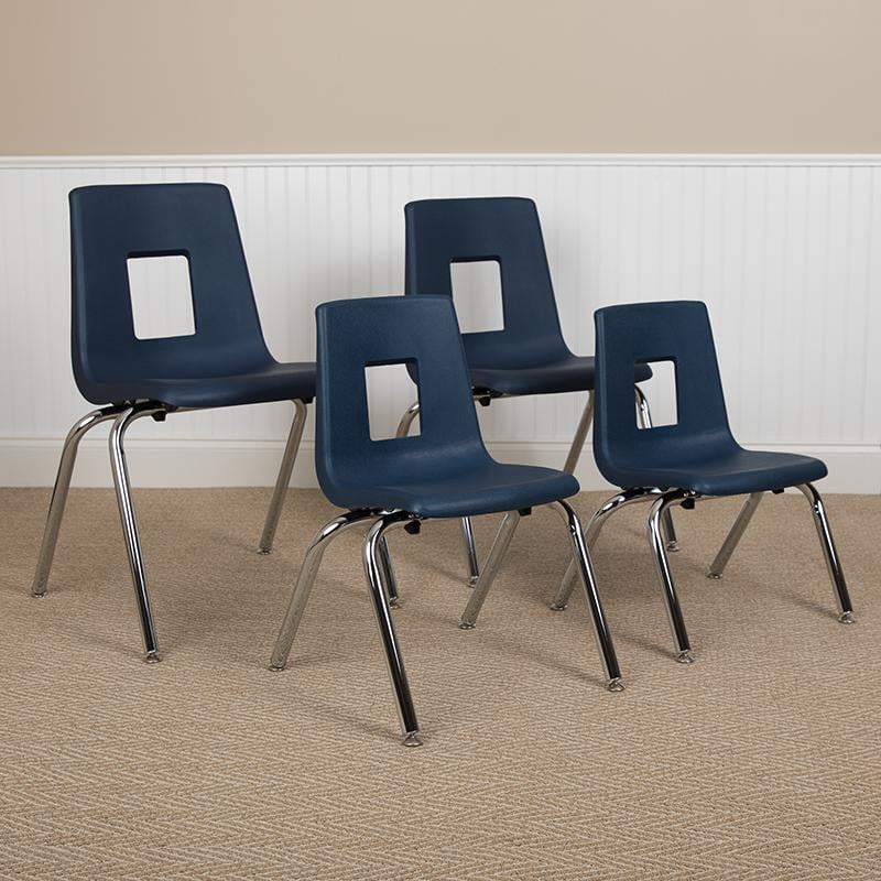 Ergonomic Navy 16" Stackable Classroom Chair with Chrome Frame