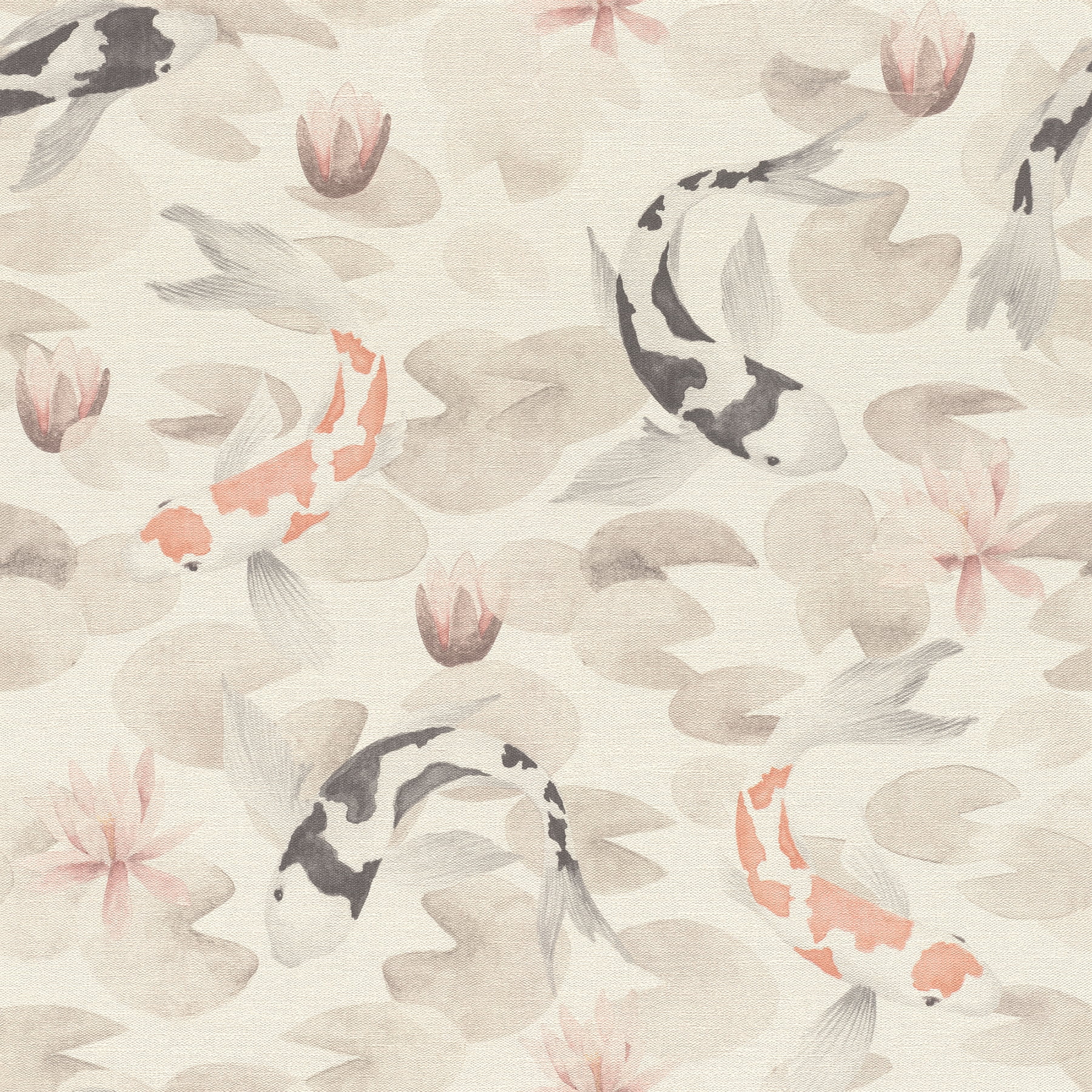 Nobu Beige and Pink Koi Fish 3D Vinyl Wallpaper