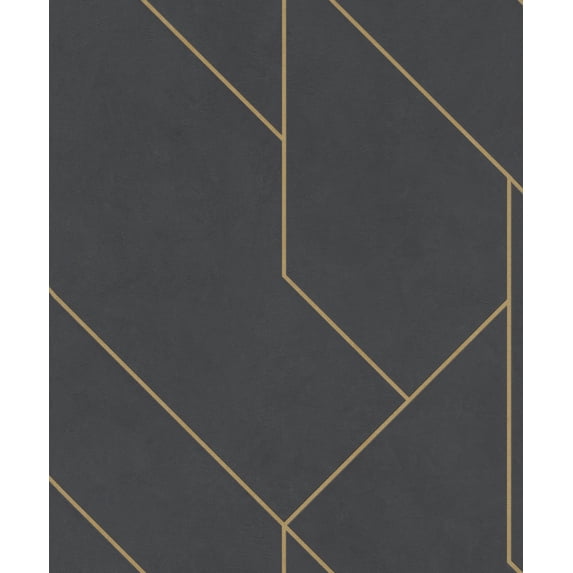 Advantage Pollock Black Gilded Geometric Unpasted Vinyl On Non Woven Wallpaper, 21-in by 33-ft, 57.8 sq. ft.
