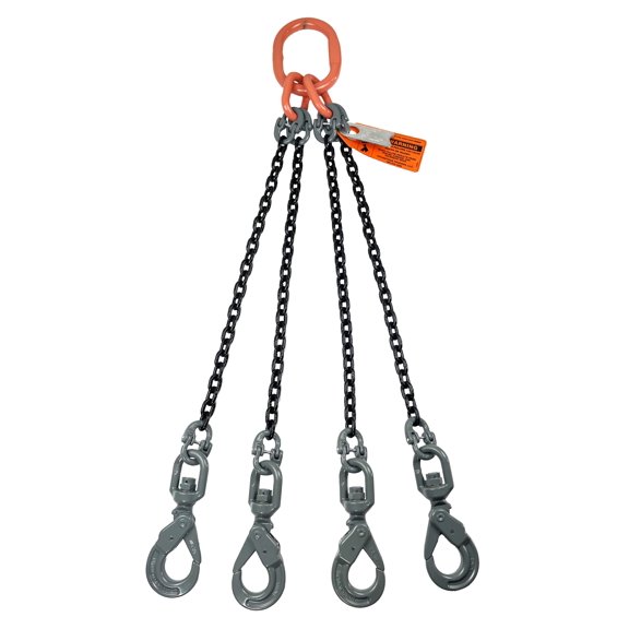 Advantage Rigging Alloy Steel Chain Sling, 1/2" x 5', 4-Leg, Grade 100, Swivel Positive Lock Hooks