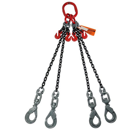 Advantage Rigging Alloy Chain Sling, 3/8" x 10', 4-Leg, G80, Swivel Positive Lock Hooks & Adjusters