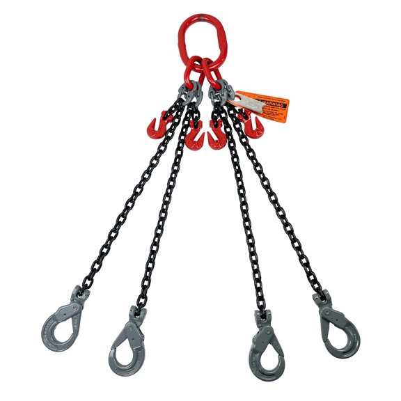 Advantage Rigging Alloy Chain Sling, 3/8" x 5', 4-Leg, Grade 80, Positive Lock Hooks & Adjusters