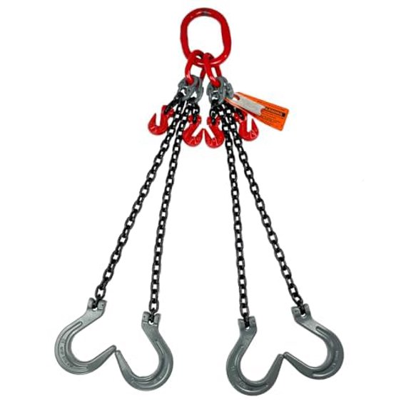 Advantage Rigging - Chain Sling - 3/8" x 8' Quad Leg with Foundry Hook and Adjuster - Grade 80