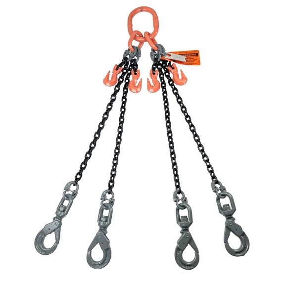 Advantage Rigging Alloy Chain Sling, 3/8" x 8', 4-Leg, G100, Swivel Positive Lock Hooks & Adjusters