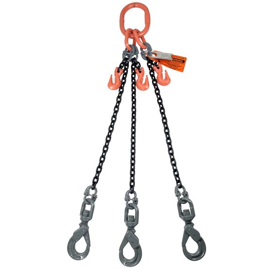 Advantage Rigging - Chain Sling - 5/16" x 5' Triple Leg with Swivel Positive Locking Hooks and Adjusters - Grade 100