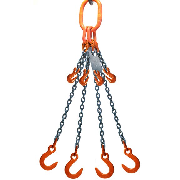 Advantage Rigging - Chain Sling - 5/8" x 10' Quad Leg with Foundry Hook and Adjuster - Grade 80
