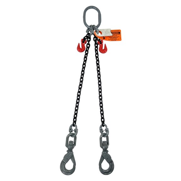 Advantage Rigging Alloy Chain Sling, 5/8" x 5', 2-Leg, G80, Swivel Positive Lock Hooks & Adjusters