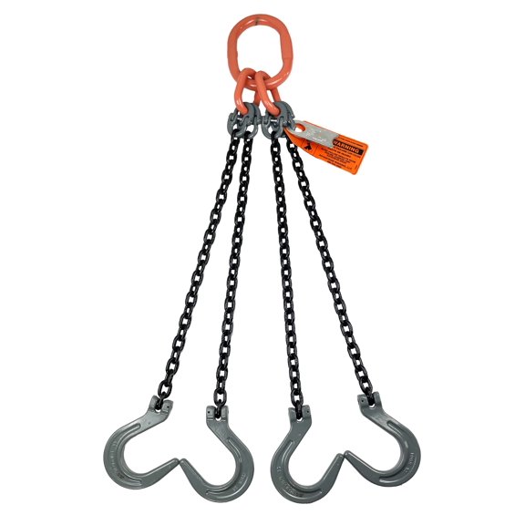 Advantage Rigging - Chain Sling - 5/8" x 8' Quad Leg with Foundry Hook - Grade 100