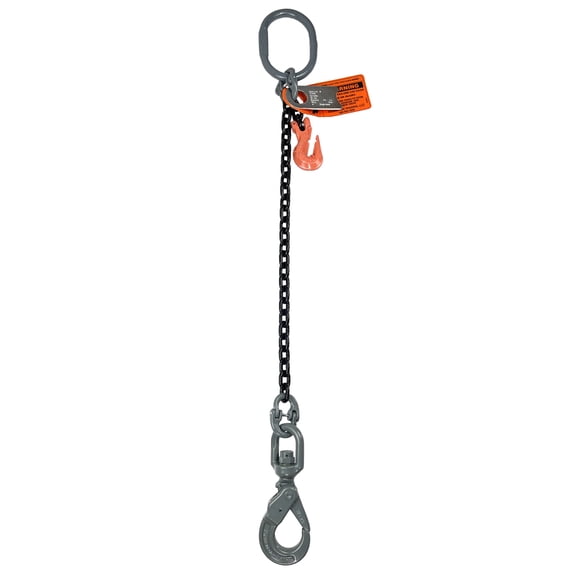 Advantage Rigging - Chain Sling - 9/32" x 6' Single Leg with Swivel Positive Locking Hooks and Adjuster - Grade 100