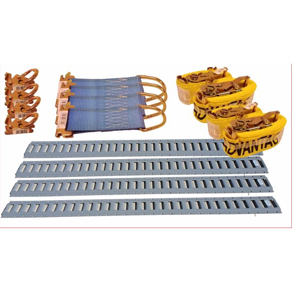 Advantage Rigging - E-Track Transport Package - 4 E Track Rails, 4 Tie Down Anchors, 4 Steel Rope Tie Offs, 4 12' Ratchet Straps
