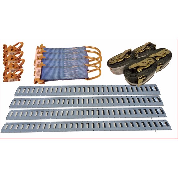 Advantage Rigging - E-Track Transport Package - 4 E Track Rails, 4 Tie Down Anchors, 4 Steel Rope Tie Offs, 4 16' Ratchet Straps