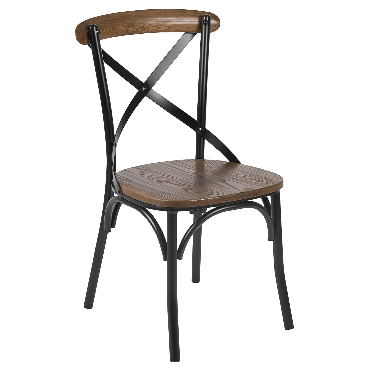 Rustic Black Metal Cross-Back Side Chair with Fruitwood Accents