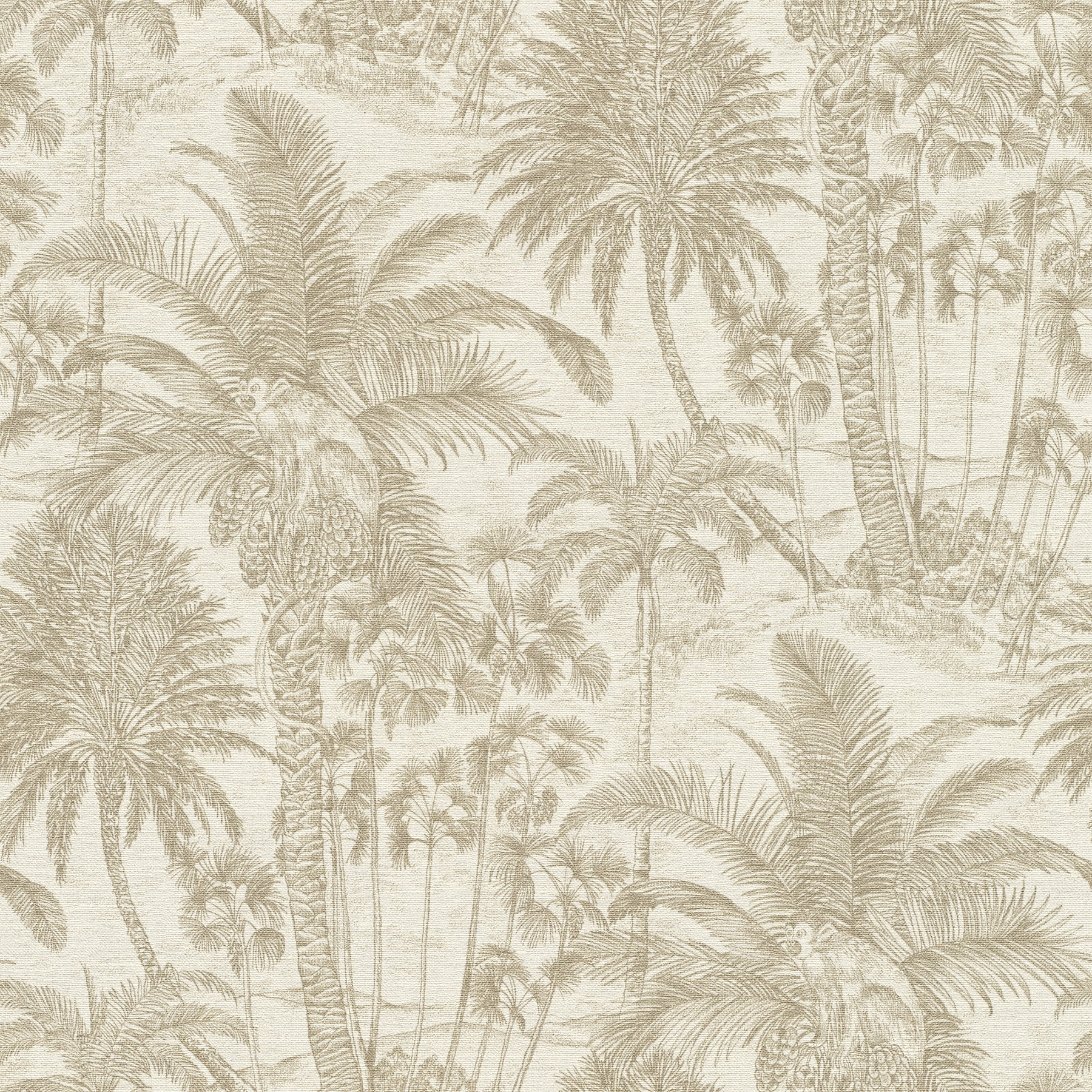 Neutral Gold Palm Trees and Monkeys Vinyl Wallpaper