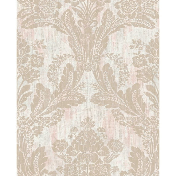 Advantage Zemi Light Pink Damask Unpasted Vinyl Wallpaper, 20.5-in by 33-ft, 56.4 sq. ft.