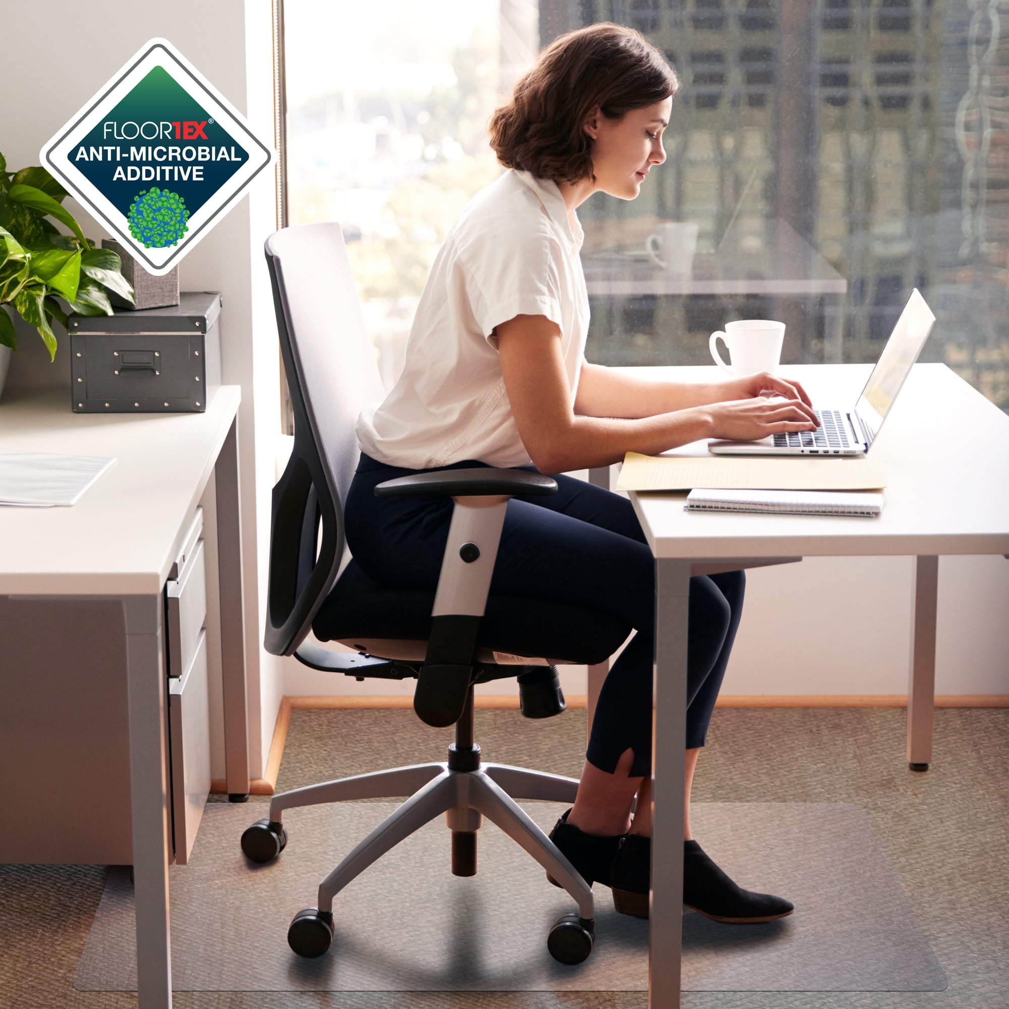 Advantagemat® Anti-Microbial Rectangular Chair Mat for Carpets up to 3/8" - 36" x 48"