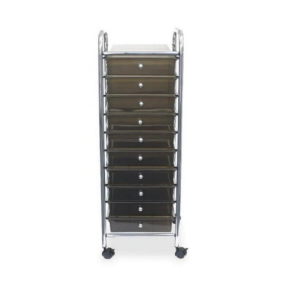 Advantus 10-Drawer Organizer 10 Drawer - 4 Casters - Metal File Cart - Smoke - 1 Each