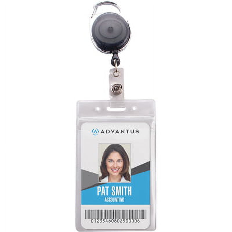 Advantus1PK Resealable Id Badge Holders With 30" Cord Reel, Vertical, Frosted 3.68" X 5" Holder