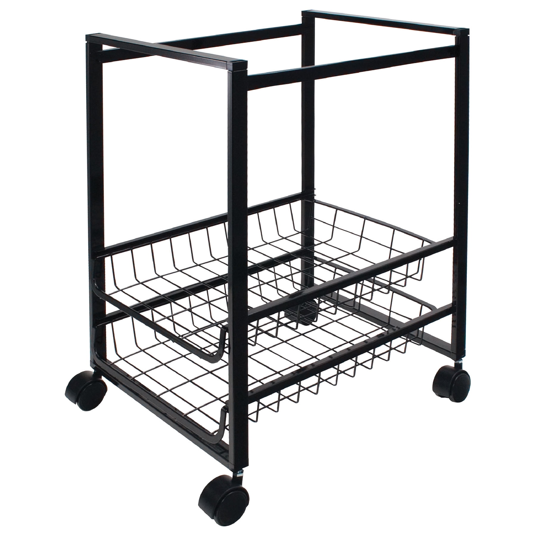 Compact Black Steel Mobile File Cart with Dual-Wheel Casters