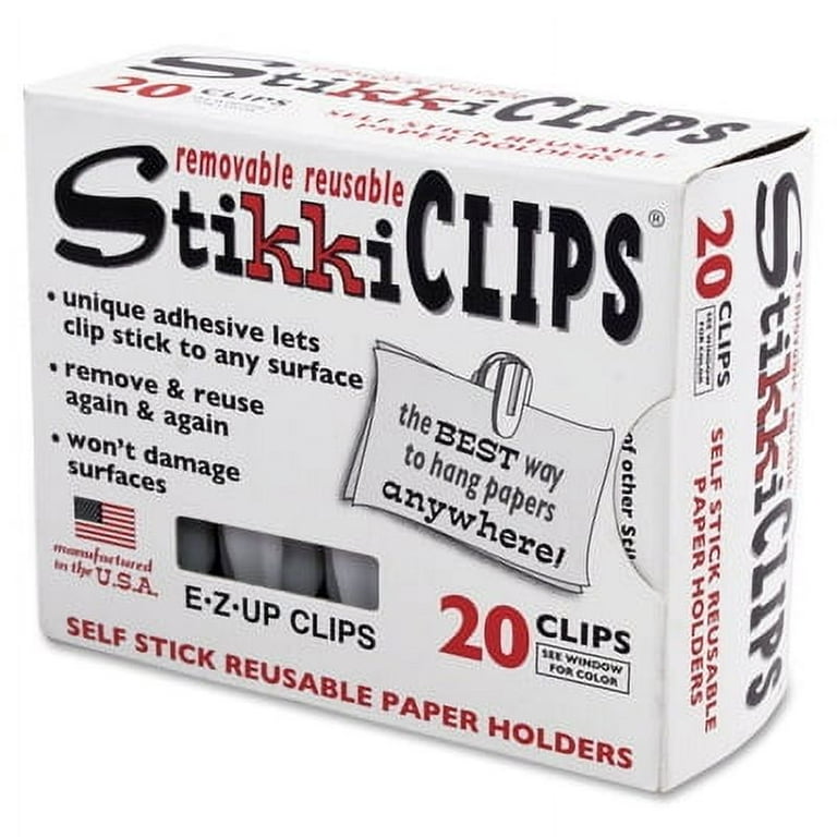 StikkiCLIPS, Adhesive Back, 40 Sheet Capacity, White, 20/Pack StikkiCLIPS, Adhesive Back, 40 Sheet Capacity, White, 20/Pack