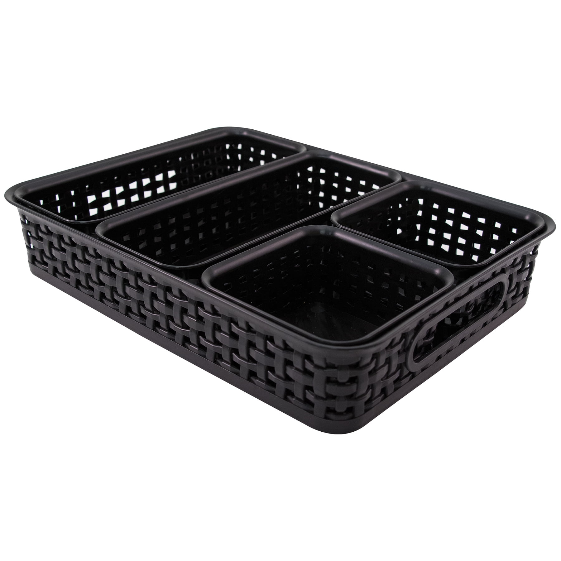Black Plastic Weave Storage Bin Set, 5-Pack