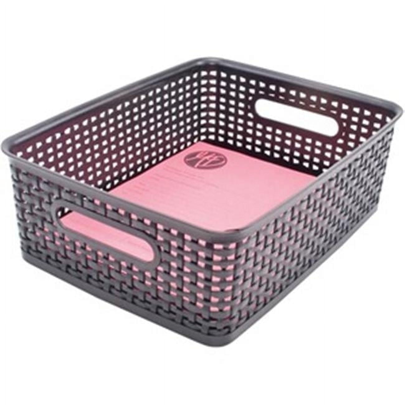 Medium Black Plastic Woven Storage Bins, Pack of 2