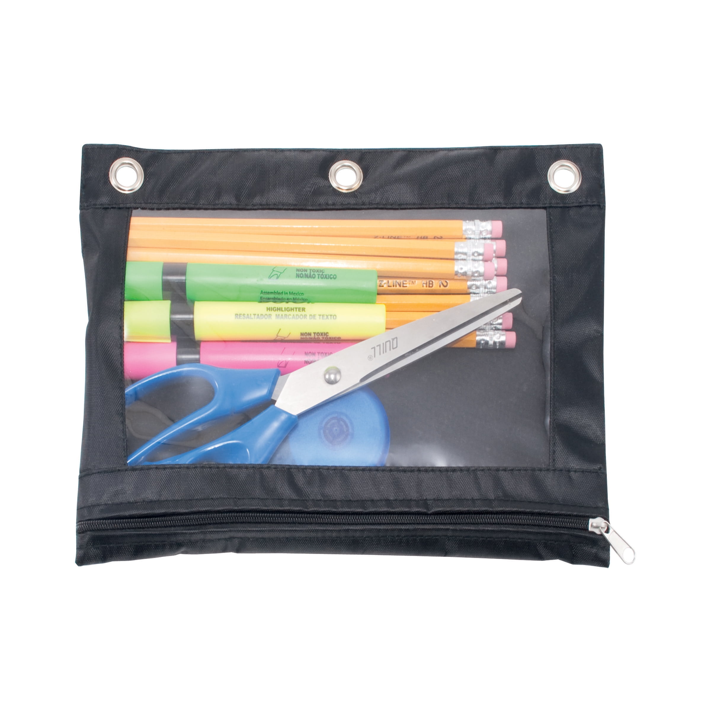 Advantus Binder Pencil Pouch 10 x 7 3/8 Black/Clear 3/Pack