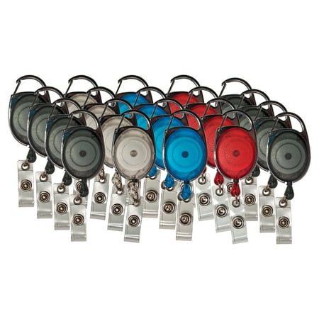 Advantus Carabiner-Style Retractable ID Card Reel, 30" Extension, Assorted, 20/Pack
