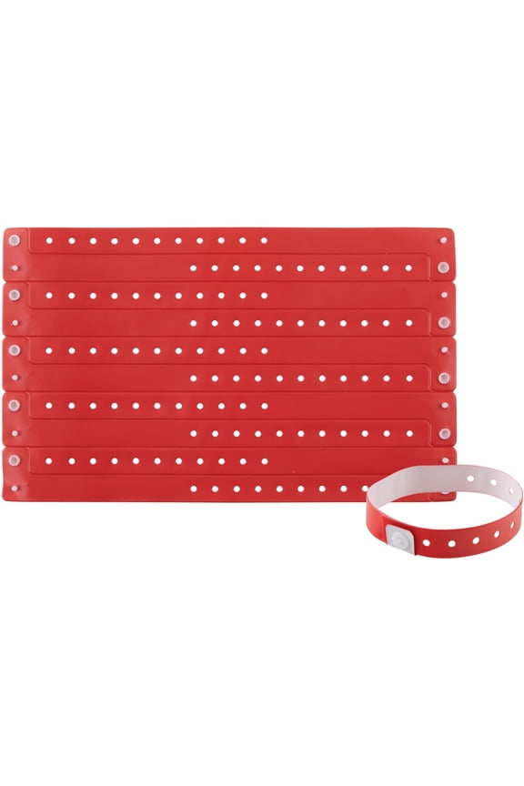 Colored Vinyl Wristbands - 100 / Pack - 0" Height x 0.6" Width x 9.8" Length - Red - Vinyl | Bundle of 2 Packs