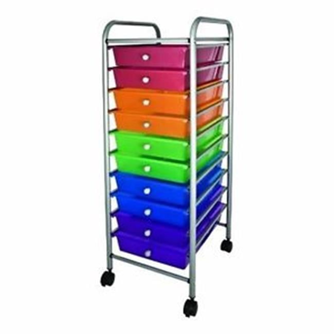 Multi-Colored 10-Drawer Rolling Organizer with Chrome Frame