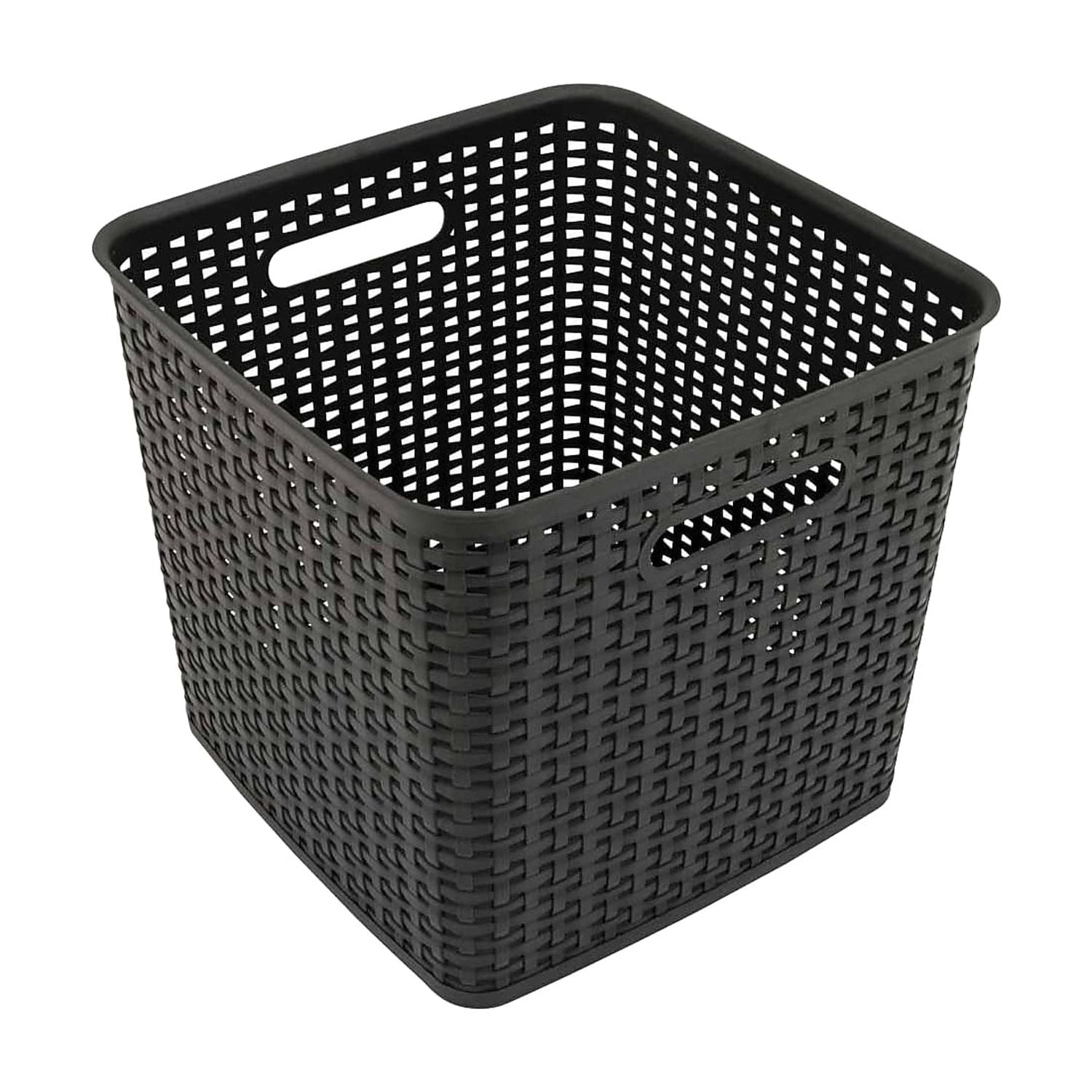 Extra Large Black Plastic Weave Storage Bin with Handles